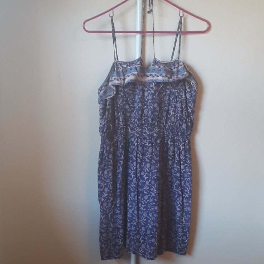 LAST CHANCE! AEO PURPLE FLORAL BOHO HALTER RUFFLE TOP MINI DRESS SMALL